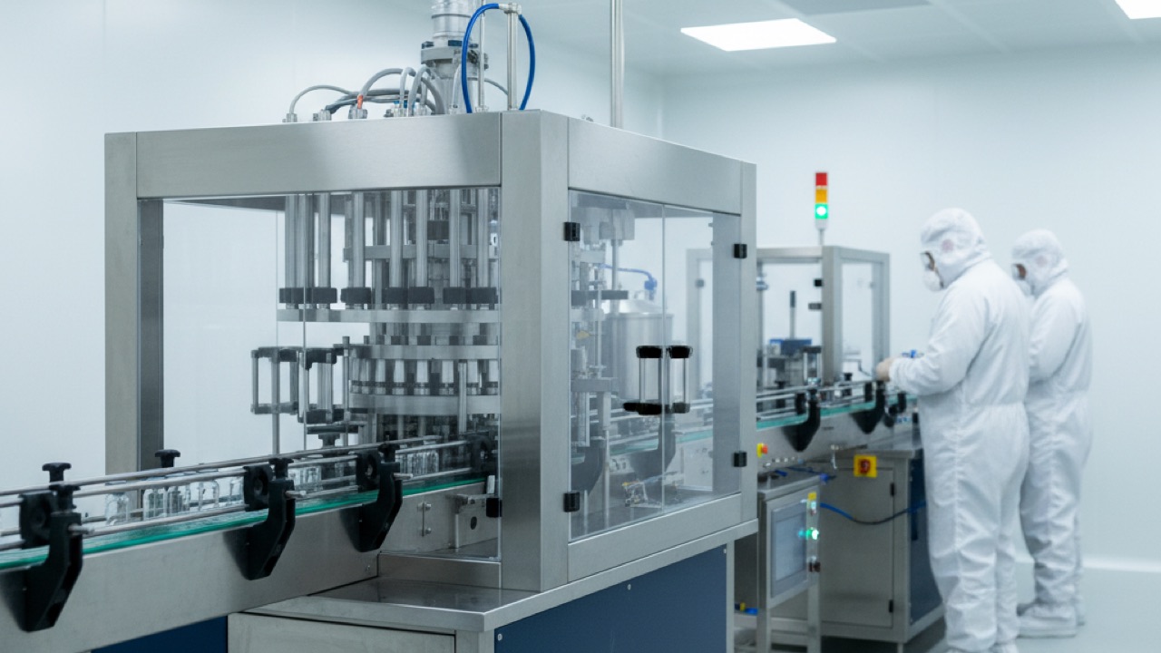 Línea de llenado de inyectables en cuarto limpio farmacéutico